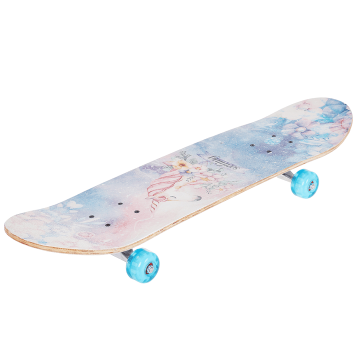 Children Skateboard Double Rocker Longboard High Elasticity Maple Wood Flashing Skate Board for Beginner Gift - MRSLM