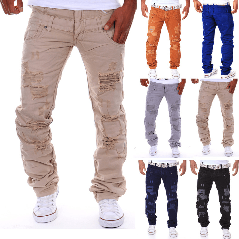 Casual Double Waist Ripped Casual Cargo Trousers - MRSLM