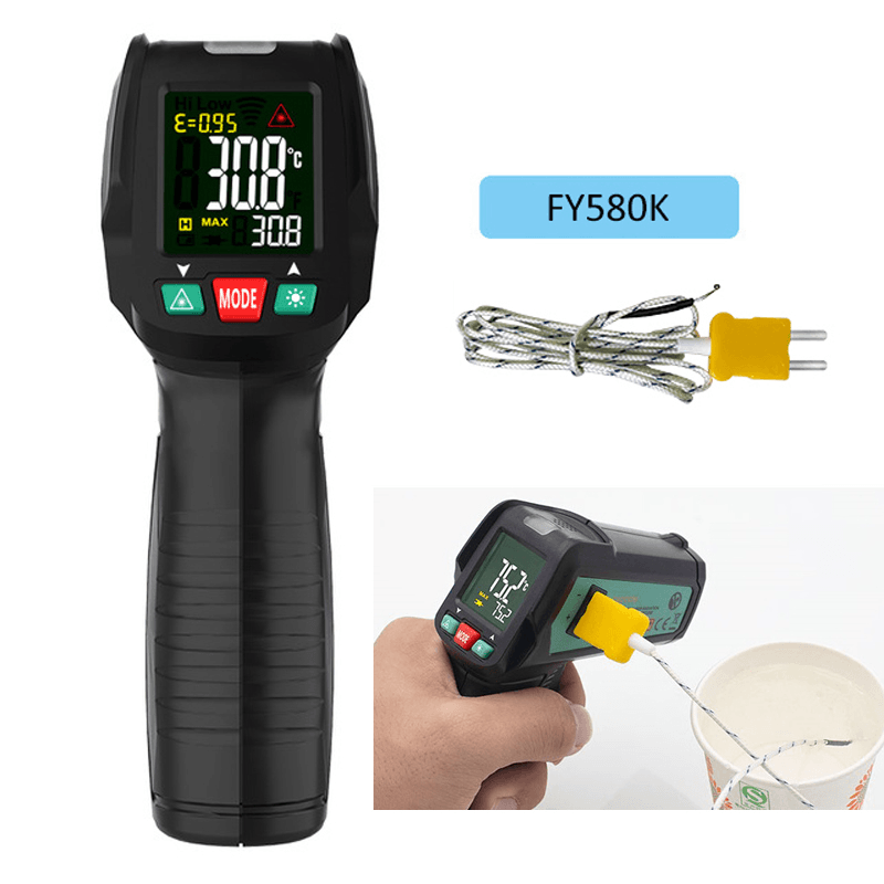 FUYI -50~580℃ Non-Contact Infrared Digital Thermometer Laser Handheld IR Temperature Meter with K Type Thermocouple - MRSLM