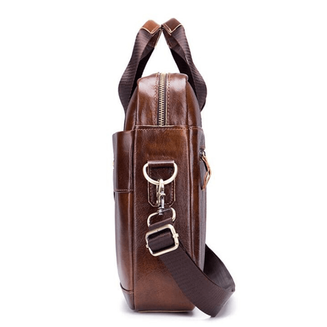 Men Genuine Leather Shoulder Bag Business Travel Crossbody Messenger Handbag Briefcase - MRSLM