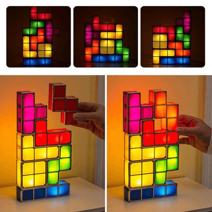 DIY Tetris Puzzle Novelty LED Night Light Stackable LED Desk Table Lamp Constructible Block Kids Toy'S Light Christmas Gift - MRSLM