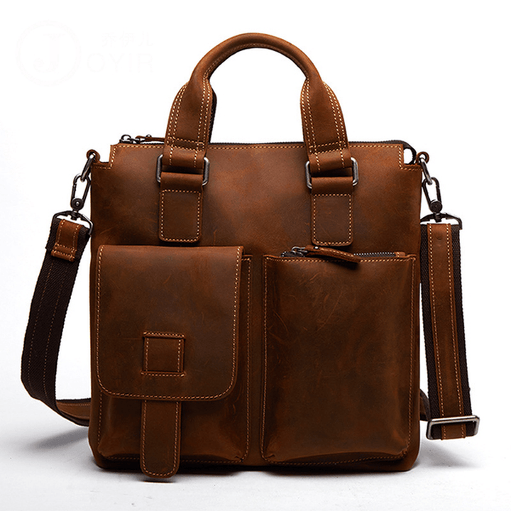 Men Genuine Leather Retro Handbag Crossbody Bag Casual Business Shoulder Bag Briefcase - MRSLM