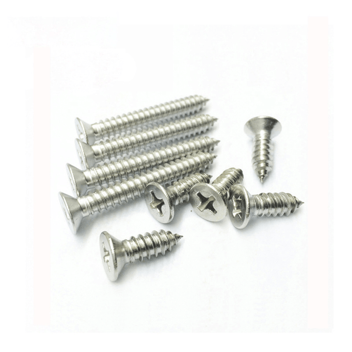 Suleve M3.5SP1 100Pcs M3.5 304 Stainless Steel Cross Flat Head Self Tapping Screw Wood Screws Speaker Screws Optional Length - MRSLM