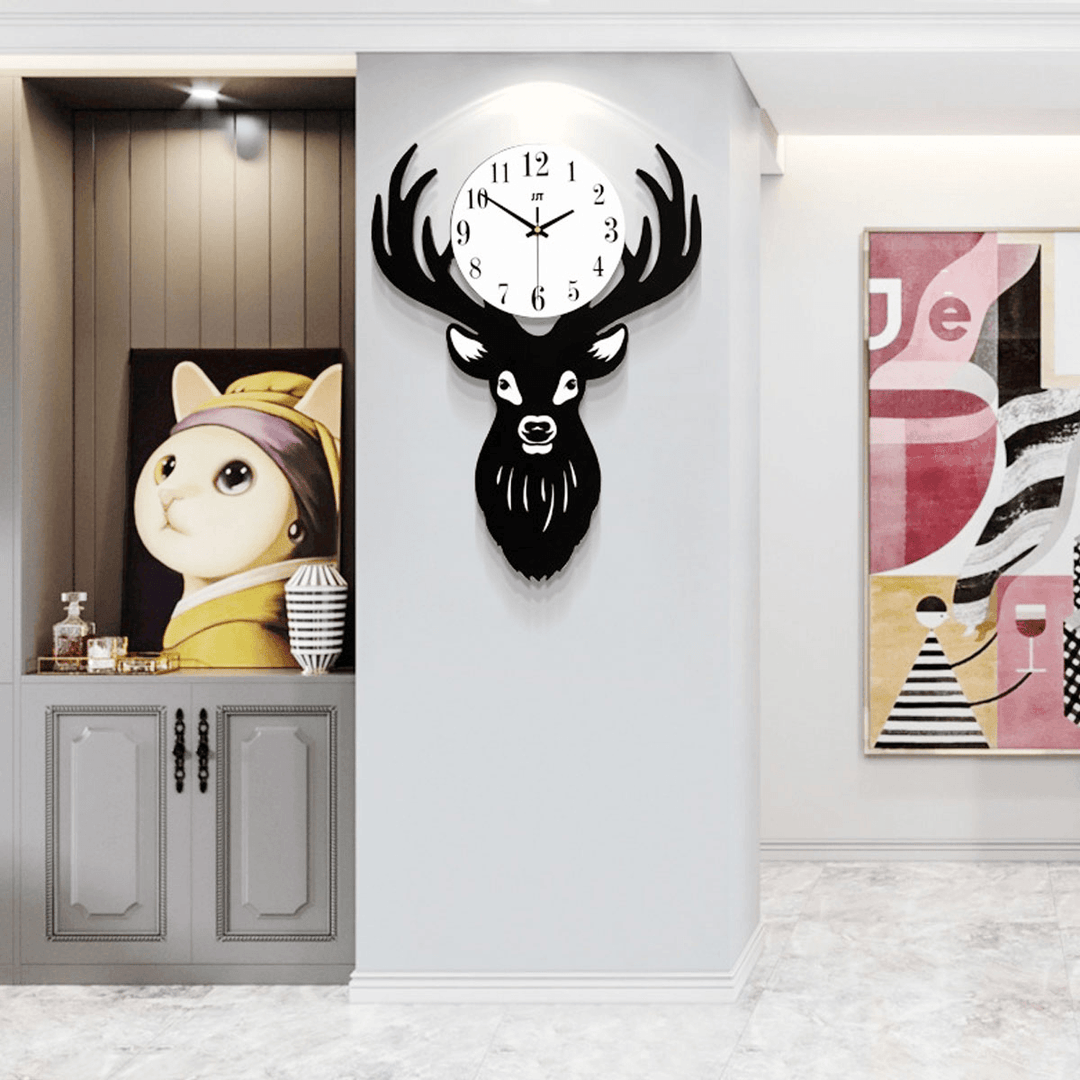 Deer Head Wall Clock Density Fibreboard Home Living Room Nordic Minimalist - MRSLM