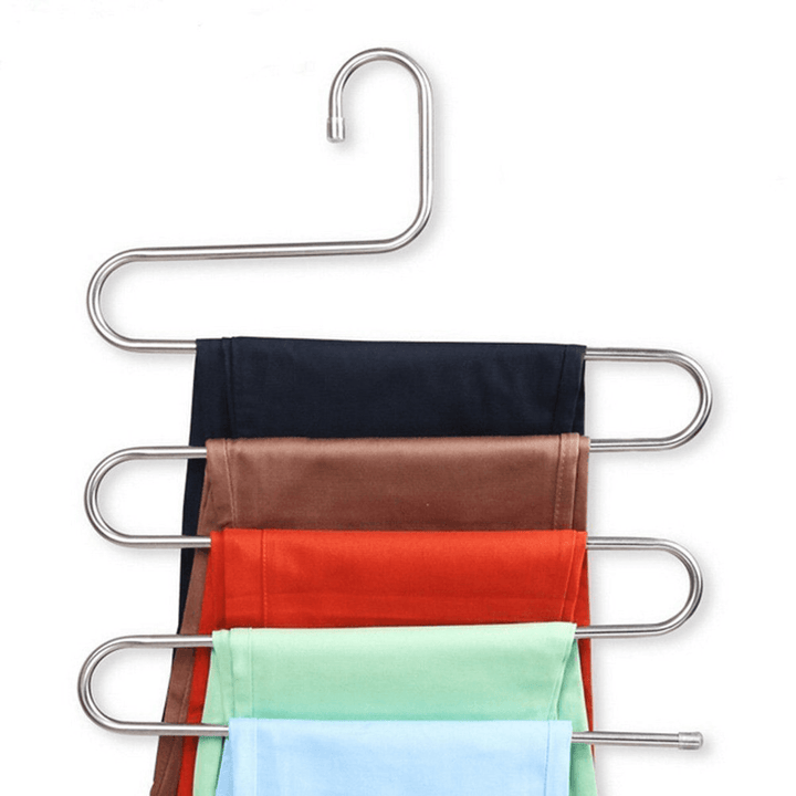 5 Layers Pants Hanger Trousers Towels Hanging Cloth Clothing Rack Space Saver - MRSLM