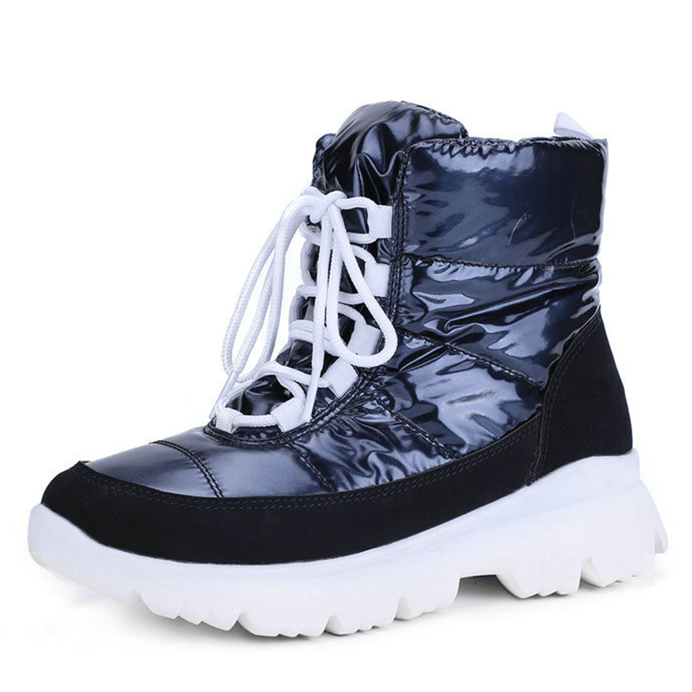 Women Comfy Warm Lining Waterproof Lace up Short Snow Boots - MRSLM