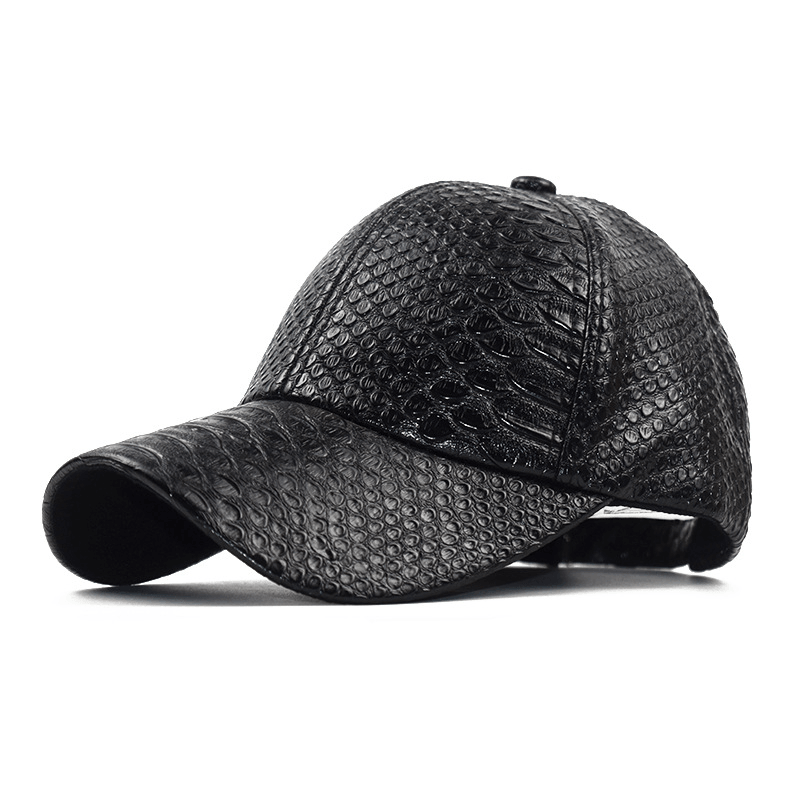 Women'S Autumn and Winter Pu Leather Snakeskin Pattern Sunshade Baseball Cap - MRSLM