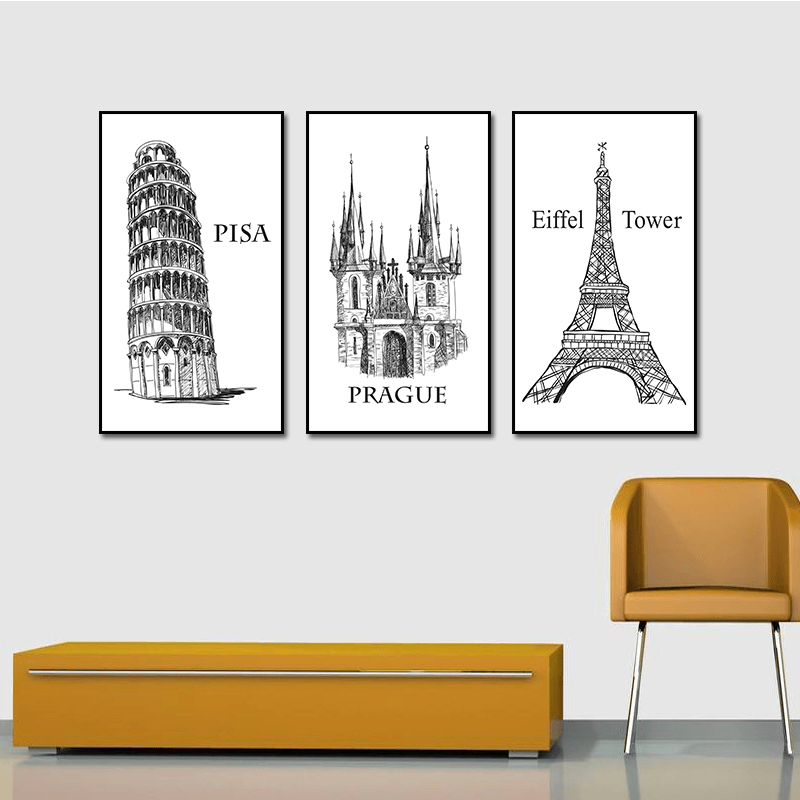 Miico ALTB-A Hand Painted Three Combination Decorative Paintings Architecture Wall Art for Home Decoration - MRSLM