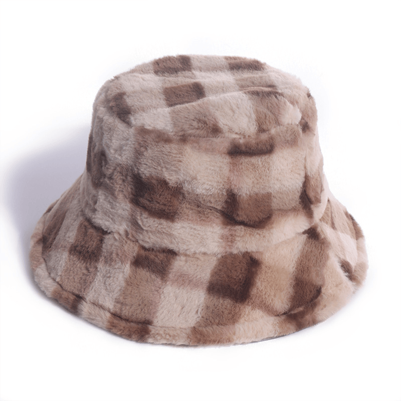 Plaid Fisherman Hat For, Korean Version of Rabbit Fur Plush Travel Warm All-Match - MRSLM