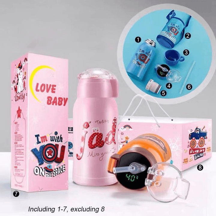 500Ml Cartoon Smart Temperature Display Thermos Vacuum Flask Cup Mug Portable Pressing Straw Style Water Bottle Keep Warm Cold 24Hours for Baby - MRSLM