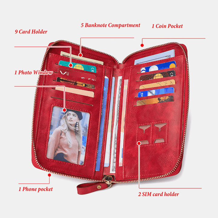 Women RFID Anti-Theft Multifunction Tassel Decor Crossbody Bag Multi-Card Slots Wallet Clutch Bag Phone Bag - MRSLM