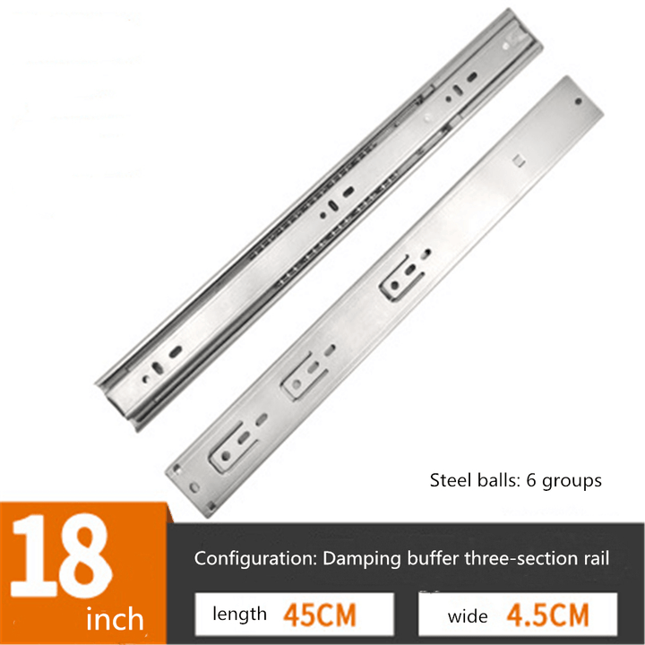 Cabinet Damping Slide Rail Three-Section Rail Thickened Stainless Steel Slide Rail Guide Drawer Buffer Mute Slide Side - MRSLM