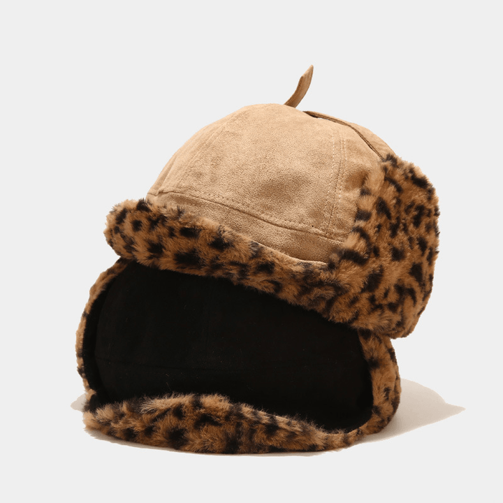 Suede Leopard Print Lei Feng Hat Warm Cycling Anti-Cold Ear Protection - MRSLM