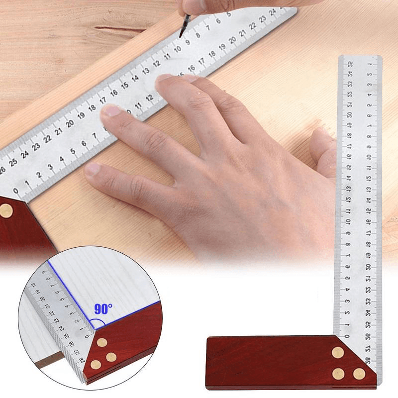 90 Degree Square Feet Mahogany Handle Thickened Stainless Steel Square Ruler Protractor 300MM Tool Accessories - MRSLM