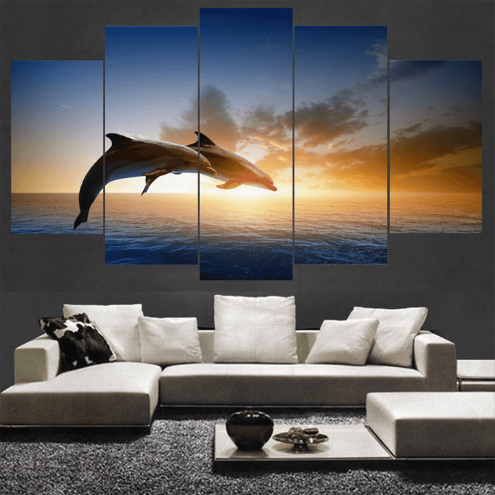 Dolphin Sunset Canvas Print Paintings Poster Wall Art Picture Home Decor Unframed - MRSLM