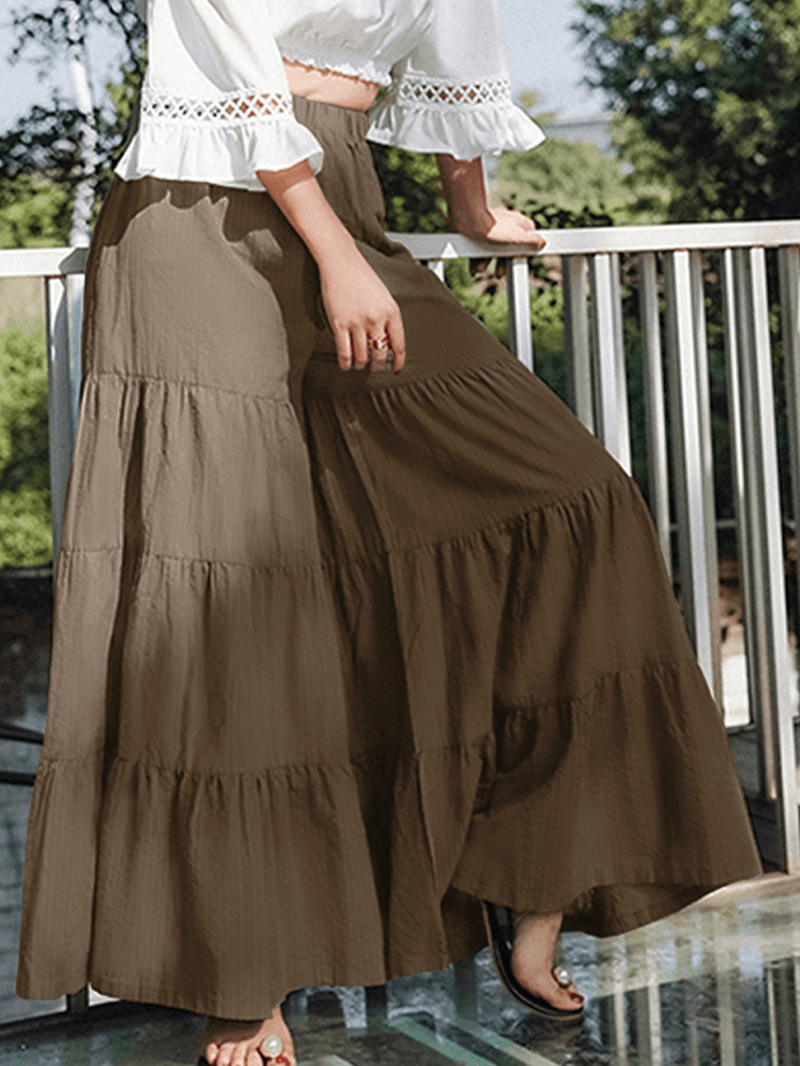 Women Flare Swing Wide Leg Pants Casual High Waist Culottes Skirt - MRSLM