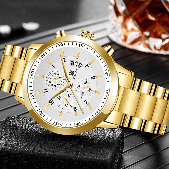 Alloy Steel Band Business Calendar Stainless Steel Men Casual Fashion Quartz Watch - MRSLM