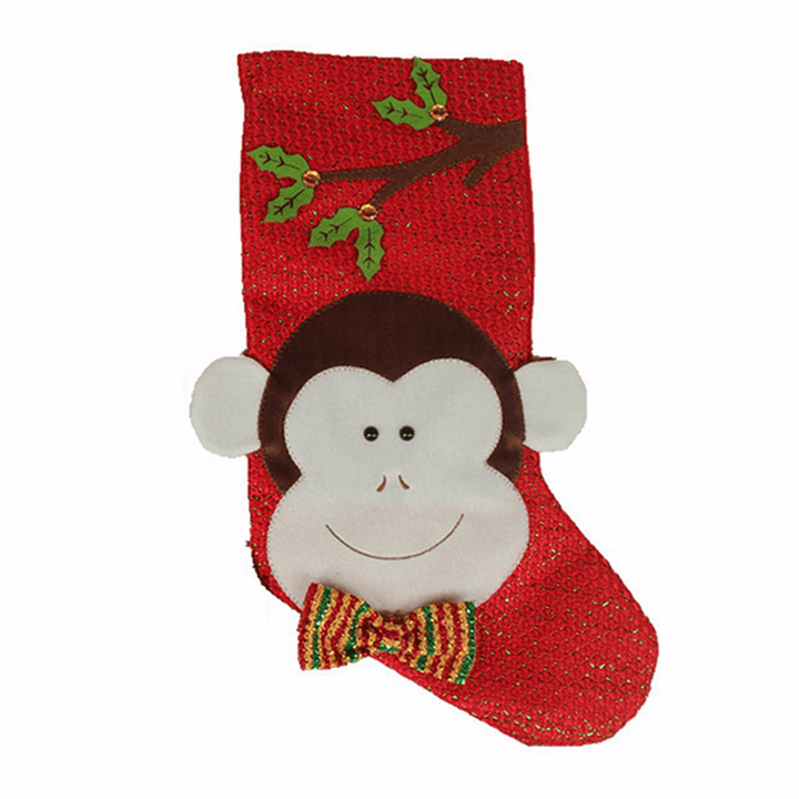 Christmas Xmas Monkey Stockings Candy Colour Gift Bag with Christmas Tree Decorations - MRSLM