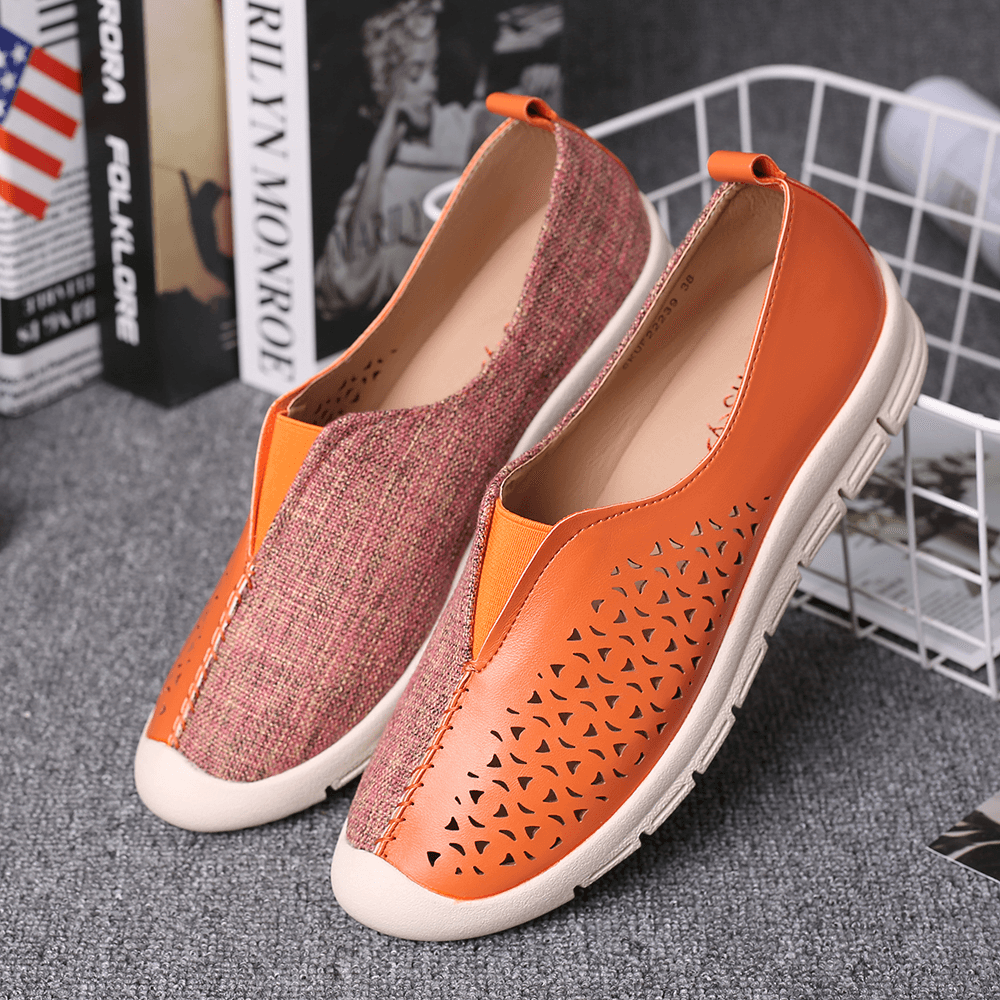 LOSTISY Women Colorblock Comfy Hollow Breathable Casual Flats - MRSLM