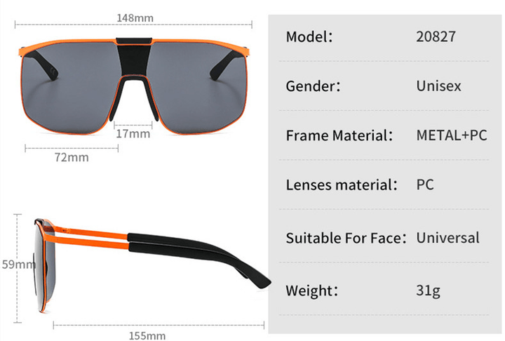 Metal One Piece Men and Women Large Frame One Sunglasses - MRSLM