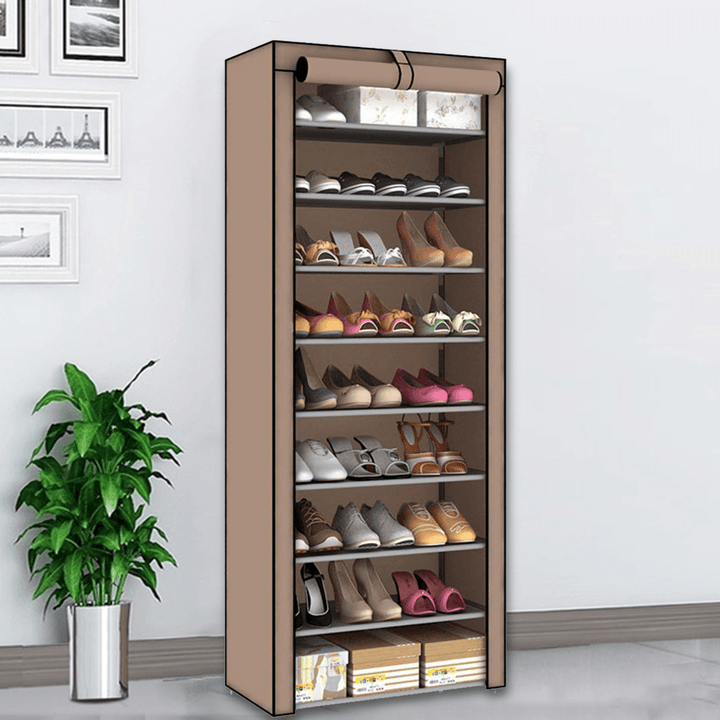 10 Tiers 9 Lattices Shoe Rack Shelf Storage Closet Organizer Cabinet with Dust Cover - MRSLM