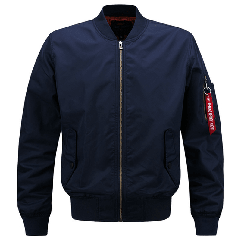 Mens Spring Autumn Flight Jacket Pure Color Bomber Jacket - MRSLM