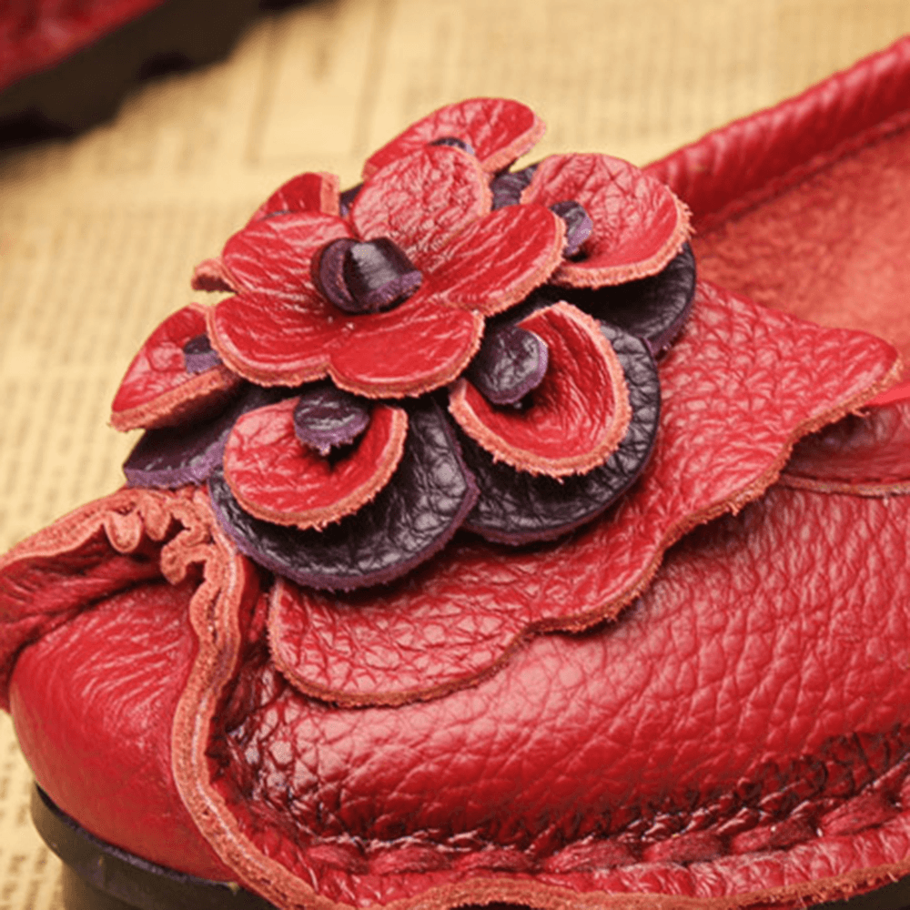 Women Shoes Casual Comfortable Floral Leather Flats - MRSLM