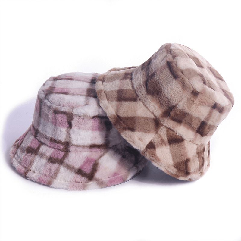 Plaid Fisherman Hat For, Korean Version of Rabbit Fur Plush Travel Warm All-Match - MRSLM