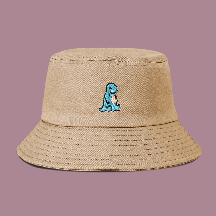 Unisex Cartoon Little Dinosaur Embroidery Sun Hat Outdoor Casual Sunshade Bucket Hat - MRSLM