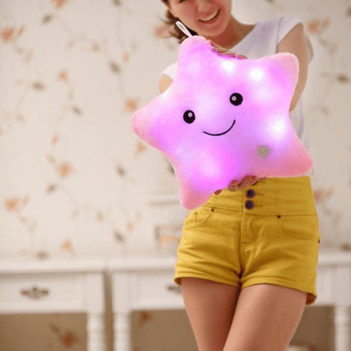 Smile Star LED Flash Light Stuffed Cushion Soft Cotton Plush Throw Pillow Decor Children Valentines Gift Toy - MRSLM