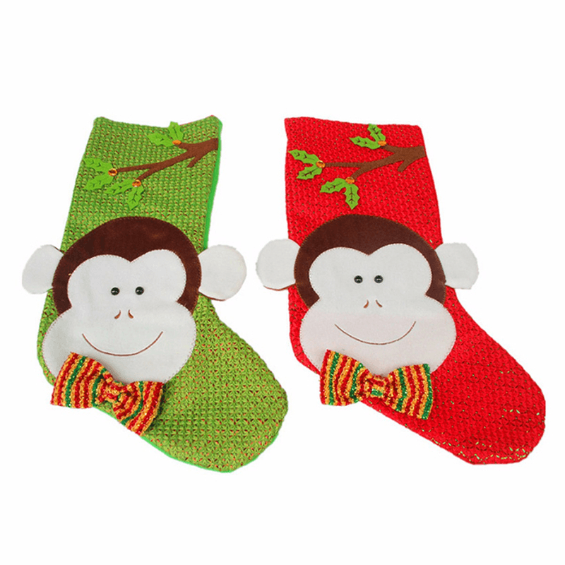 Christmas Xmas Monkey Stockings Candy Colour Gift Bag with Christmas Tree Decorations - MRSLM