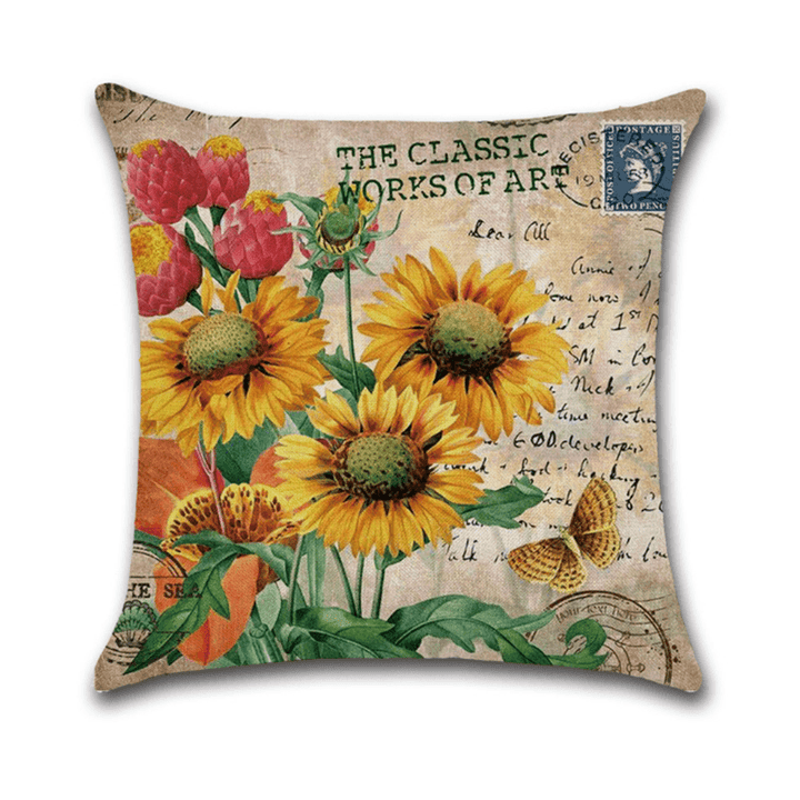 18 X 18 Inches Sunflower Throw Pillow Case Green Cushion Cover Cotton Linen Decorative Pillows Covers - MRSLM