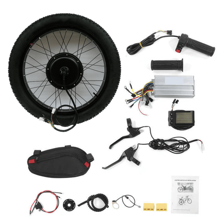 1500W 48V 26" Fat Snow Electric Bike Conversion Kit Front/Rear Wheel Hub Kit with Controller E-Brake Levers Twist Throttle Grips LCD Display - MRSLM