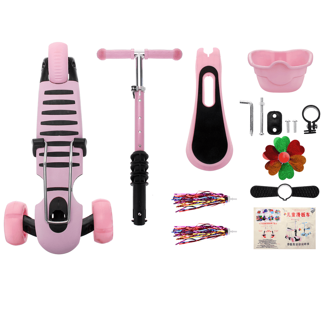 2-In-1 LED Kick Scooter Kids 3 Flashing Wheel Adjustable Height Balance Toddler Gift - MRSLM