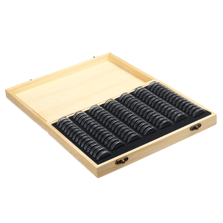 100PCS Rugged Wooden Commemorative Coin Display Case Capsule Holder Storage Collection Box - MRSLM