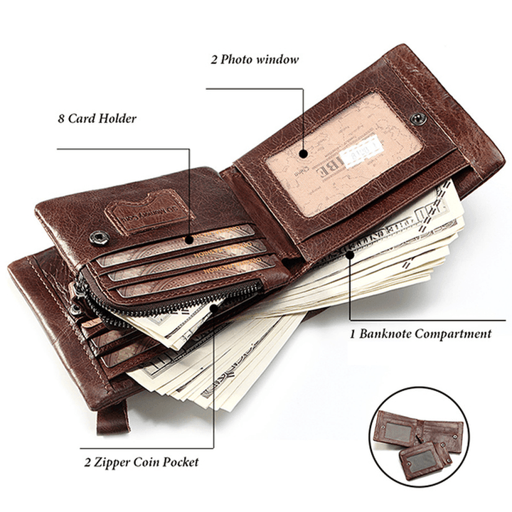 Vintage Genuine Leather 11 Card Slots Coin Bag Trifold Walle - MRSLM