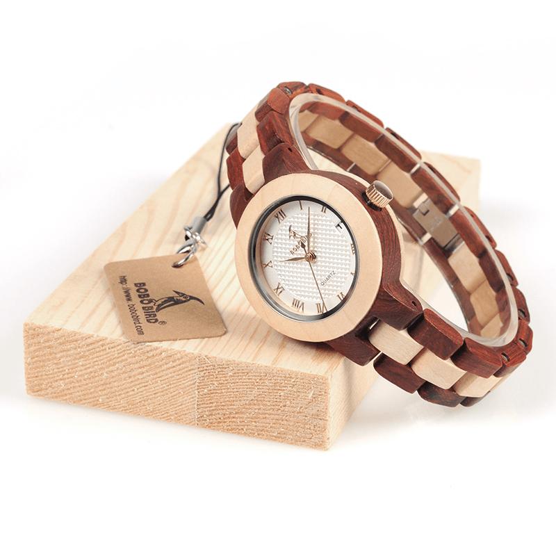 BOBO BIRD M19 Roman Number Date Display Women Wrist Watch Wooden Quartz Watch - MRSLM