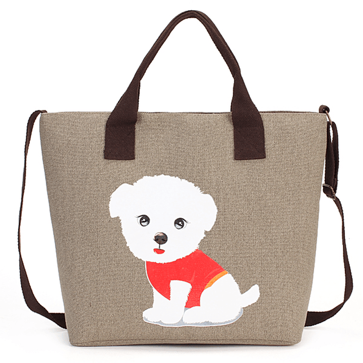 Women'S Lovely Handbag Dog Pattern Shoulder Canvas Zipper Bags - MRSLM