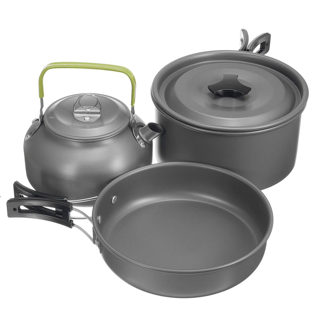 3PCS Camping Pot Cookware Pans Kettle Set Aluminum Alloy Portable Outdoor Camping Fishing Travel - MRSLM