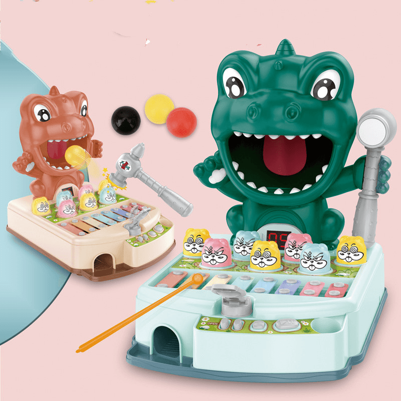 Children'S Educational Fun Electric Dinosaur Hitting Hamster Ejection Sound and Light Early Education Multifunctional Game Toy - MRSLM