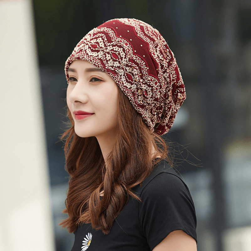 Women Cotton Ethnic Style Floral Embroidery Warm Casual Outdoor Brimless Beanie - MRSLM