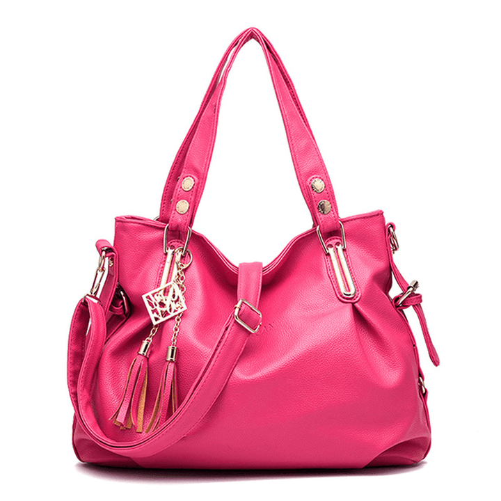 Women Faux Leather Tassel Soft Leather Handbag - MRSLM