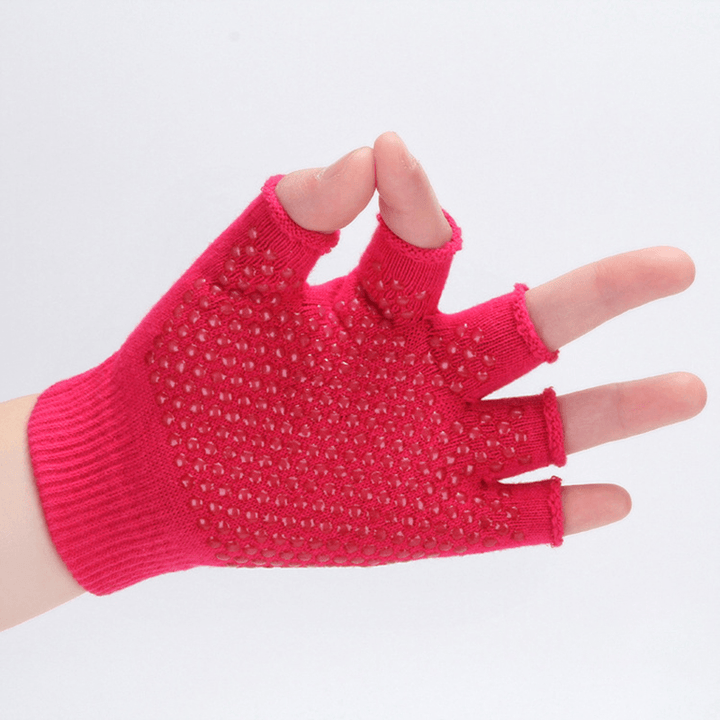 Women Non Slip Sporty Style Design Fingerless Yoga Gloves - MRSLM