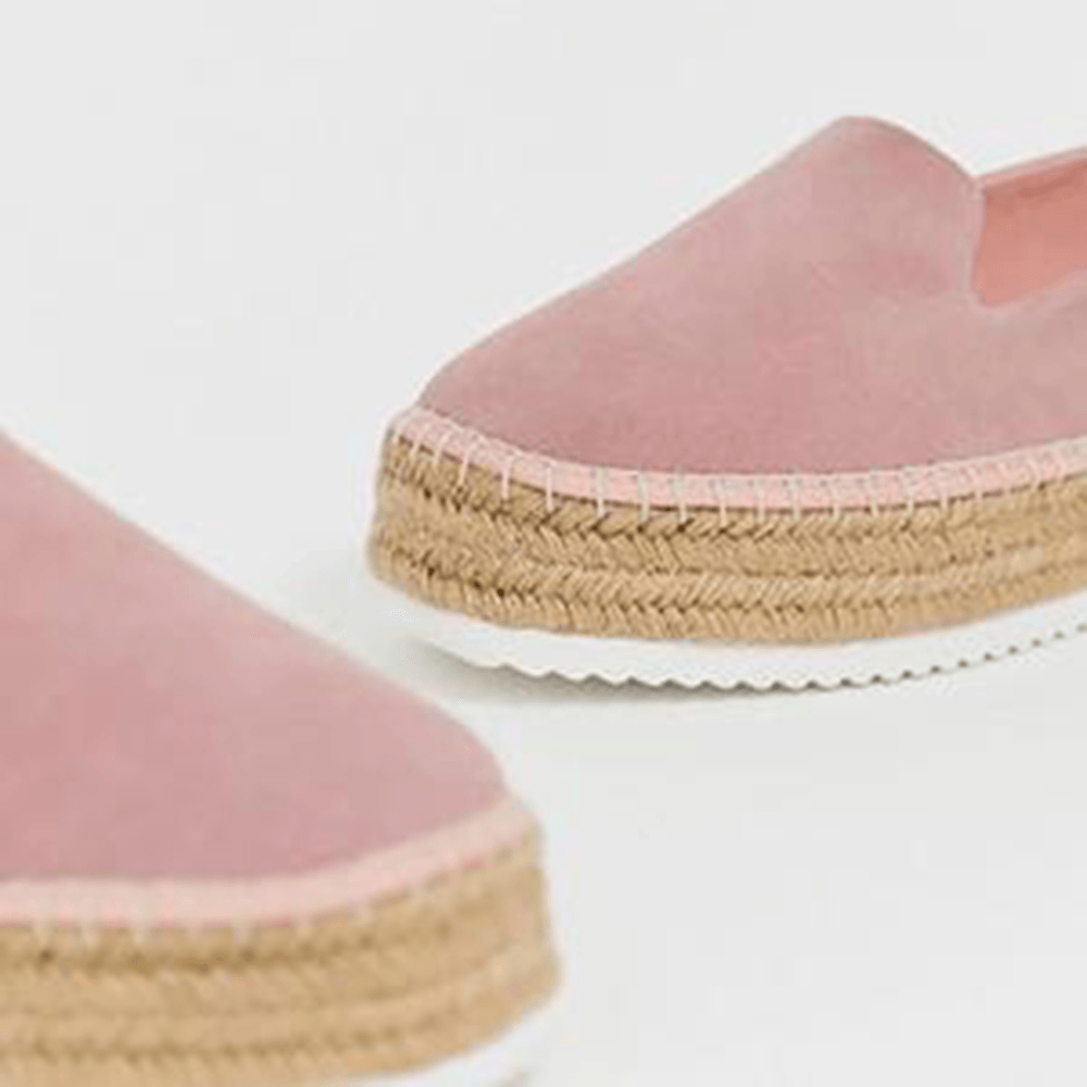 Women Suede Espadrilles Straw Braided Platform Loafers - MRSLM