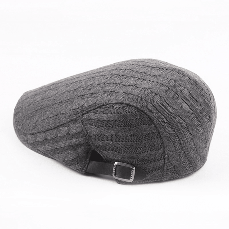 Mens Cotton Knitted Warm Beret Cap Buckle Adjustable Golf Sport Cabbie Forward Hat - MRSLM