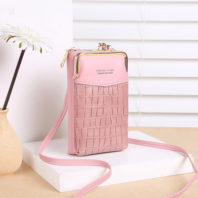 Women Alligator Pattern Embossed Vertical Large Capacity Zipper Wallet Portable 6.5 Inch Phone Bag Shoulder Bag Crossbody Bag - MRSLM