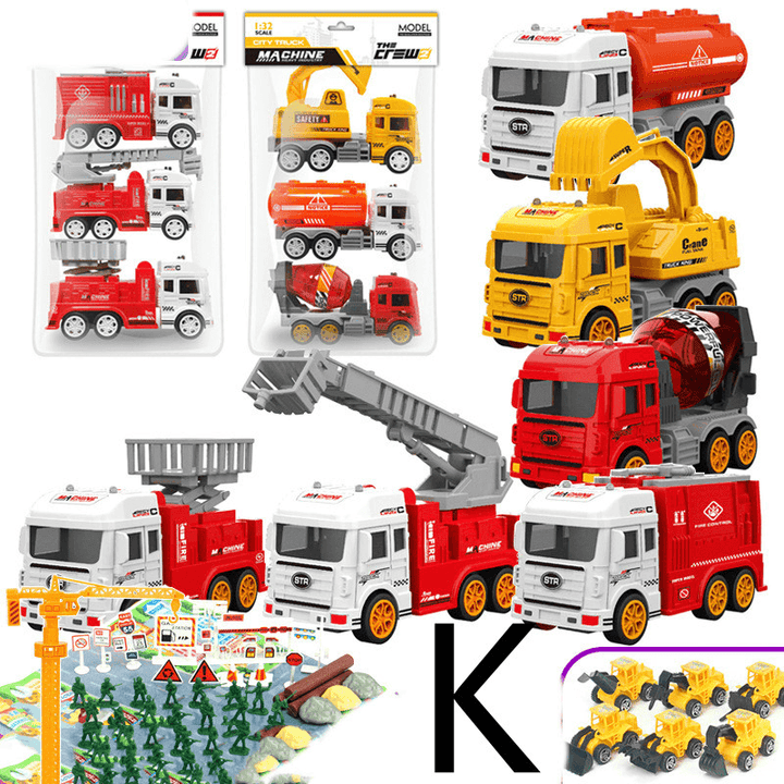 Children'S Car Toy Inertial Crane Excavator Truck Fire Truck Set - MRSLM