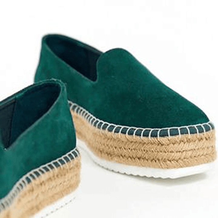 Women Suede Espadrilles Straw Braided Platform Loafers - MRSLM