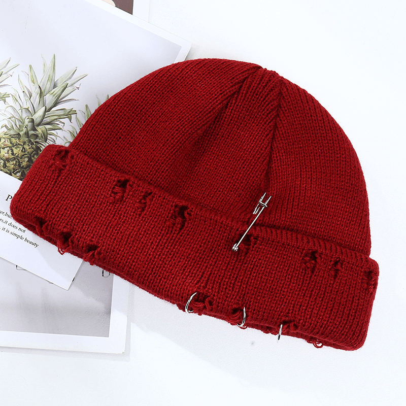 Trendy Ring Pin Hip Hop Woolen Hat for Men and Women Knitted - MRSLM