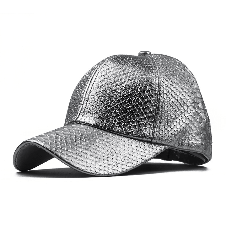 Women'S Autumn and Winter Pu Leather Snakeskin Pattern Sunshade Baseball Cap - MRSLM